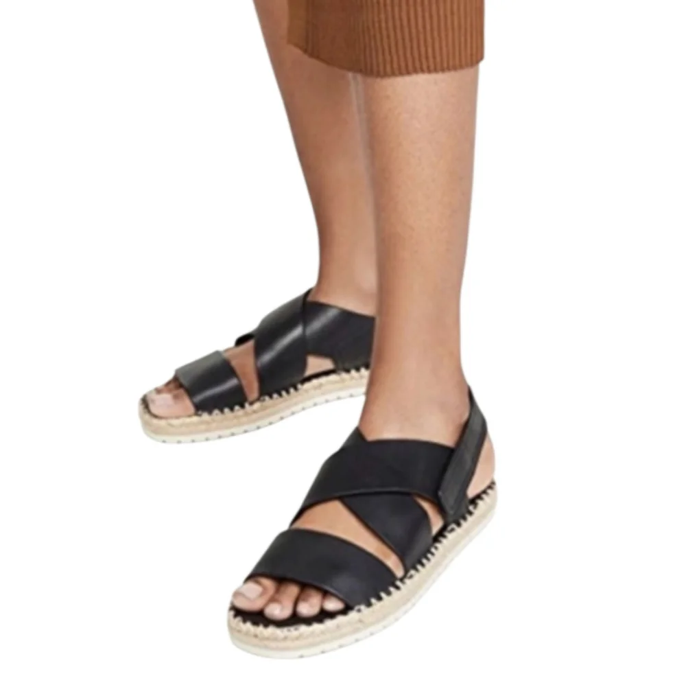 Vince Women's Black Leather Tenison Espadrille Sandals Size 9 EU 39